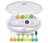 Royal Angels Coupe-Ongles Bébé Rechargeable 22-en-1 | Kit Lime à Ongles Électrique avec Écran LCD | 4 Vitesses, Boîtier Organisé, 13 Recharges, Lampe LED, Silencieux(blanc et bleu)