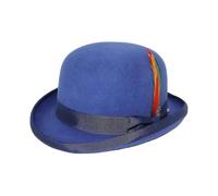 (Royal Blue,M)Unisex Hard Top Wool Bowler Hat With Feather Satin Lined Sizes S To Xl