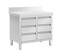 Royal Catering Armoire de travail en acier inoxydable 100 x 60 cm 6 tiroirs pour conteneurs GN jusqu'à 150 mm de hauteur avec rebords 150 mm de haut Pieds en acier inoxydable Armoire à tiroirs Gastro