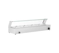 Royal Catering Bain-Marie, 2000 W, 4 GN 1/2, Robinet de Vidange | Acier Inoxydable, Verre Trempé, Conteneur Gastronorm, Bain d’Eau, 30-110 °C, 4 x 6 L