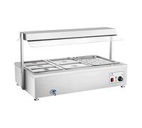 Royal Catering Bain-Marie Bac GN RCBM-6WA (69 x 114 x 64 cm, Tension 2900W, 6 bacs GN- 1/1 - 1/2 - 1/3, réglable Jusqu‘à 85 °C, Acier Inoxydable)