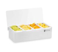 Royal Catering Boite À Condiments Et À Épices Bac RCCBP 4 (Acier inoxydable, 4 bacs, Contenance de chaque bac : 450 ml, Couvercle en polypropylène, 31 x 15 x 8,8 cm)