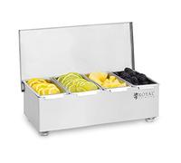 Royal Catering Boite À Condiments Et À Épices Bac RCCBS 4 (Acier inoxydable, 4 bacs, Contenance de chaque bac : 450 ml, Couvercle en acier inoxydable, 30,5 x 15 x 9 cm)