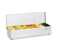 Royal Catering Boite À Condiments Et À Épices Bac RCCBS 5 (Acier inoxydable, 6 bacs, Contenance de chaque bac : 450 ml, Couvercle en acier inoxydable, 45,2 x 15 x 8,8 cm)
