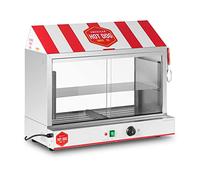 Royal Catering Cuiseur à Vapeur Pour Hot Dogs 300 saucisses + 100 pains, 2 400 W, 30-110 °C, Soupape De Vidange, Inox, Verre Machine Appareil Pro Professionnelle Steamer, Chauffe-saucisses