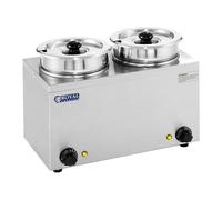 Royal Catering Distributeur de Soupe 2 Récipients Restauration RCBM-2/4R (plastique et inox, 2 x 2,75L, plage de température 30-110 °C, 2x150W, incl. 2 couvercles)