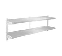 Royal Catering Étagère Murale Rangement Cuisine 2 plateaux RCWR-160.2 (160 cm de long, éléments pour montage mural, design moderne, inox)