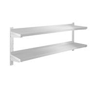 Royal Catering Étagère Murale Rangement Cuisine 2 Plateaux RCWR-140.2 (140 cm de Long, éléments pour Montage Mural, Design Moderne, INOX)