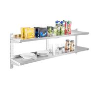 Royal Catering Étagère Murale Rangement Cuisine 2 plateaux RCWR-160.2 (160 cm de long, éléments pour montage mural, design moderne, inox)