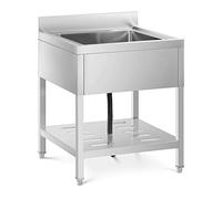 Royal Catering Évier Professionnel En Inox 1 Bac Plonge Sur Pied Professionnelle De Restaurant RCSSS-70X70-S (70 x 70 cm, Bac 50 x 50 x 25,5 cm, Avec Étagère, Dosseret 10 cm, Acier Inoxydable)