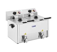Royal Catering Friteuse Électrique De Restaurant Double Cuve Vidange Professionnelle RCEF 13D-EGO (2 x 3 250 W, 2 x 13 l, 2 Thermostats EGO, 2 Robinets, Inox, 50-190 °C)