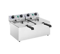 Royal Catering Friteuse Électrique De Restaurant Double Deux Bacs Professionnelle RCTF-13DH (2x 3 200 W, 2x 13 l, Minuterie 60 Min., Cuves Amovibles, Zones Froides, Inox)