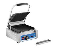 Royal Catering Grill Electrique Machine à Panini Nervurée RCKG-2200-GY (1800W, striée, plaques de cuisson : fonte d'acier émaillée, minuterie : 0-15 min)