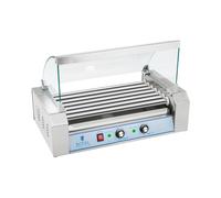Royal Catering Hot Dog Grill Hot Dog Machine à hot dog (7 rouleaux, espace pour 12 saucisses, 1400 W, 2 zones de chauffage, acier inoxydable) Argent