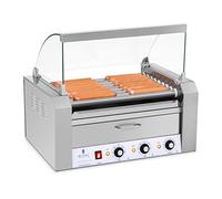 Royal Catering Grill Saucisses Machine à Hot-dogs RCHG-9WO (nombre de saucisses max. 16, 1850W, 2 zones chauffantes distinctes, tiroir chauffant pour les petits pains, inox)