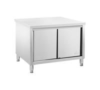 Royal Catering Meuble Bas en INOX ECO 120 x 80 cm, capacité 500 kg, Plateau MDF renforcé, Portes coulissantes sur roulettes, Pieds réglables 150 mm, Poste de Travail Cuisine