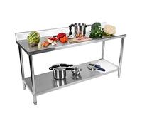 Royal Catering Plan de Travail Table de Travail avec Rebord RCAT-200/60-S (200 x 60 cm, 2 Plans, capacité de Charge 400 kg, Pieds Ajustables, Acier Inoxydable)