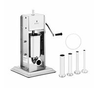 Royal Catering Poussoir À Saucisse Machine A Viande Manuel Vertical Bourreuse Embosseuse Charcuterie Main RCWV-3L (Volume 3 l, Cylindre Ø 14 cm, 4 Tubes De Remplissage, 2 Vitesses, Manivelle)