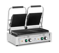Royal Catering Presse à Panini Double 3 600 W Plaques Rainurées 50-300 °C Avec Collecteur de graisse Inox/fonte de fer Grill Électrique Machine à Panini Appareil Toaster