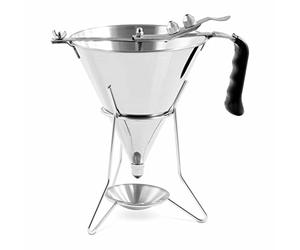 Royal Catering RC-OF04 Entonnoir à piston Entonnoir de cuisine Entonnoir à piston professionnel 1,8 l Acier inoxydable Douilles 4,5,6 mm Support avec coupelle antigoutte