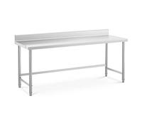 Royal Catering RCAT-200/70-SPS Table de travail inox Plan de travail en inox Plan de travail professionnel Table de travail cuisine Adossée Dosseret 200 x 70 cm 300 kg