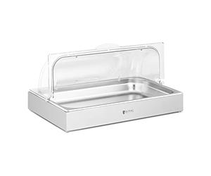 Royal Catering RCCD-RC-01 vitrine pour buffet GN 1/1 Acier inoxydable avec capot présentoir de buffet avec couvercle vitrine alimentaire de comptoir cloche à fromage rectangulaire