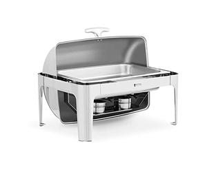 Royal Catering RCCD-RT4_9L Chafing Dish Buffet Réchaud Chauffe-Plat À Bougie Professionnel GN 1/1 8,5 l 2 Bruleurs Couvercle Basculant Rolltop (Matériau : INOX, Volume : 8,5 l, 1 bac GN 1/1)