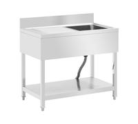 Royal Catering RCGS-1B100D6 Évier 1 bac de 400 x 400 x 250 mm avec étagère supplémentaire en acier inoxydable