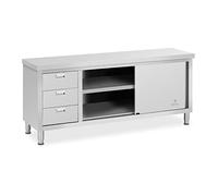 Meuble bas en inox - 200 x 60 x 85 cm - Royal Catering - Capacité de 600 kg - 3 tiroirs RCSSCB-200X60-S