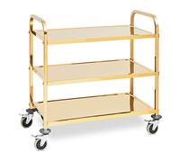 Royal Catering RCSW 3.1G Chariot De Service Roulant en INOX Desserte Débarrassage Vaisselle Cuisine Restaurant Cantine Restauration (240 kg Max., 3 Plateaux de 89,5 x 49,5 cm, espacés 270 mm)