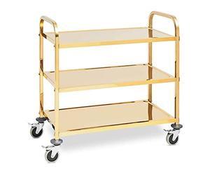 Royal Catering RCSW 3.1G Chariot De Service Roulant en INOX Desserte Débarrassage Vaisselle Cuisine Restaurant Cantine Restauration (300 kg Max., 3 Plateaux de 89,5 x 49,5 cm, espacés 280 mm)