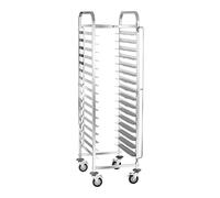Royal Catering RCTW-16TB.1 Chariot de Transport Chariot à Plateaux (150 kg, Capacité de Charge 16 Tablettes 60 x 40 cm, Sécurités Verticales des Bacs) Acier Inox