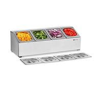Royal Catering Support Bac GN, Présentoir À Ingrédients, Acier Inoxydable | Composants Allant au Lave-Vaisselle, Couvercles, 4 Bacs GN 1/6 et 4 Couvertures Compris