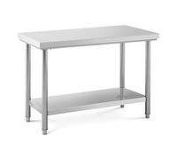 Royal Catering Table De Travail Cuisine Plan Professionnel Table Préparation Confection Boucher avec Tablette Étagère RCWT-120X60S (120x60cm, Capacité 400 kg, 2 Niveaux, Pieds Réglables, INOX)