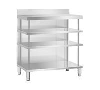 Royal Catering Table de travail de bar en acier inoxydable - 100 x 60 cm - 4 étagères - Charge maximale : 400 kg - Avec paroi arrière - Comptoir en acier inoxydable