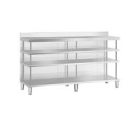 Royal Catering Table de travail de bar en acier inoxydable - 200 x 60 cm - 4 étagères - Charge maximale : 400 kg - Avec paroi arrière - Comptoir en acier inoxydable