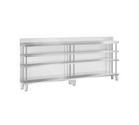 Royal Catering Table de travail de bar en acier inoxydable - 250 x 30 cm - 4 étagères - Charge maximale : 400 kg - Avec paroi arrière - Comptoir en acier inoxydable