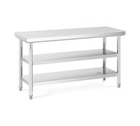 Royal Catering Table De Travail en INOX Plan Cuisine Pro Professionnel Préparation Boucher Acier Inoxydable RCWT-150X60-3L-E (500 kg Max., 150 x 60 cm, 3 Niveaux, Pieds Réglables, INOX)