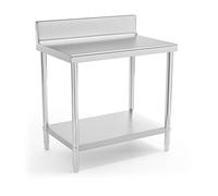 Royal Catering Table De Travail Inox Adossée Cuisine Plan De Travail Professionnel Avec Dosseret RCAT-90/60-N (90 x 60 cm, 210 kg, 2 Niveaux, Plan Renforcé, Pieds Réglables En Hauteur)