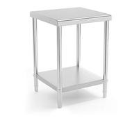 Royal Catering Table De Travail Inox Cuisine Plan De Travail Professionnel RCAT-60/60-NW (60 x 60 cm, 150 kg, 2 Niveaux, Plan Renforcé, Pieds Réglables En Hauteur)