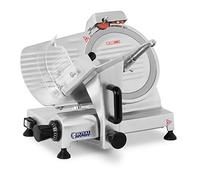 Royal Catering Trancheuse À Jambon Saucisson Multi-Usage Universelle RCAM-250PRO (Lame ø 250 mm, Puiss. 180 W, Tranches 0-12 mm, Vitesse 300 tr/min, Affûteur Intégré, Boîtier Aluminium Poli Anodisé)