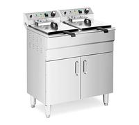 Royal CateringFriteuse Électrique Professionnelle Semi-Professionnelle Avec Robinet De Vidange Sur Pied Armoire Double Bac Triphasée (2 x 16 l, 10 000 W, 60-200 °C, triphasé 400 V)