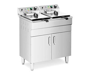 Royal CateringFriteuse Électrique Professionnelle Semi-Professionnelle Avec Robinet De Vidange Sur Pied Armoire Double Bac Triphasée (2 x 16 l, 10 000 W, 60-200 °C, triphasé 400 V)