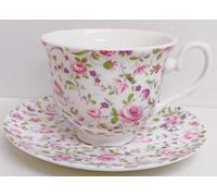 Royal Chelsea Tasse à thé et soucoupe en porcelaine anglaise Motif floral Rose et violet