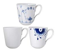 Royal Copenhagen History Mix 1025896 Lot de 3 tasses en porcelaine de couleur bleu-blanc 37 cl Dimensions : 8,9 x 8,9 x 11 cm