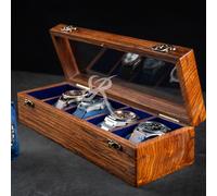 Royal Craft Expertise 5 Slot Wooden Watch Box - Vintage Brown Display Case with Glass Top, Rosewood Velvet Lining & Soft Handmade Cushions | Watch Organizer for Men