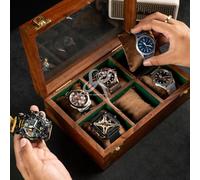 Royal Craft Expertise - Boîte à montres en bois personnalisée pour homme et femme | Coffret en palissandre fait main avec couvercle en verre | Noël, Saint-Valentin, Fête des Pères