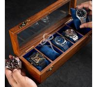 Royal Craft Expertise Boîte à montres pour homme - Boîtier en bois à 5 emplacements, marron vintage, organiseur de montres fait à la main pour femme, doublure en palissandre, verre