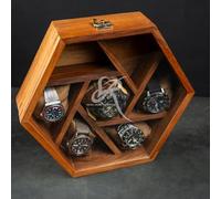 Royal Craft Expertise Coffret à montres en bois alvéolé à 7 compartiments - Présentoir artisanal en palissandre indien | Design unique et polyvalent avec couvercle en verre - Cadeau de luxe pour lui