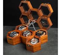 Royal Craft Expertise Handmade Superior Indian Rosewood Honeycomb Five slot Mens Watch Display Case Box for Men | Handmade Adjustable Cushions for Every Size | Made for Special Peoples and Events